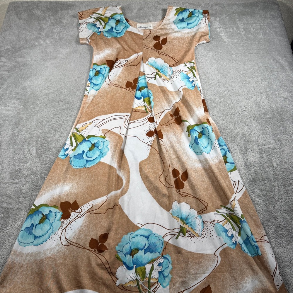 Vintage Tori Richard Maxi Dress Women Size 10 Brown Floral Short Sleeve USA Made